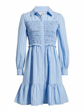 Eliza J Pinstripe Light Blue Striped Smocked Bodice Dress Size 14 NEW Preppy